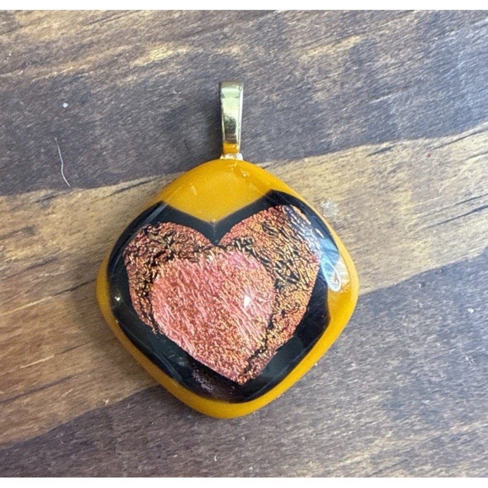 HEART Dichroic Glass PENDANT‎ orange Pink Gold black